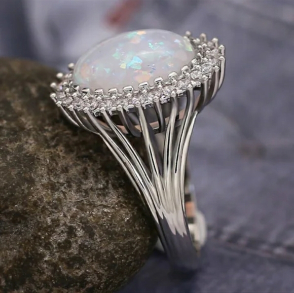 New Silver Fire Opal Ring - Picture 2 of 6